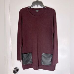 Ann Taylor Factory Women's Pocket Tunic Sweater Top Long Sleeve Burgundy Sz XS/S